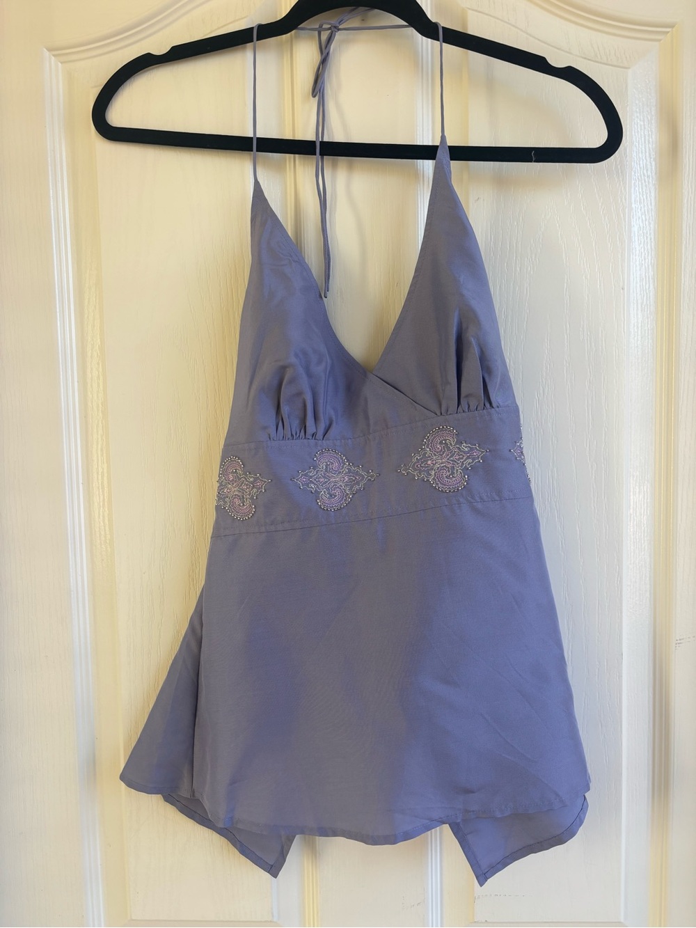 Vintage Express 100% Silk Halter Top with Embroidered Waist